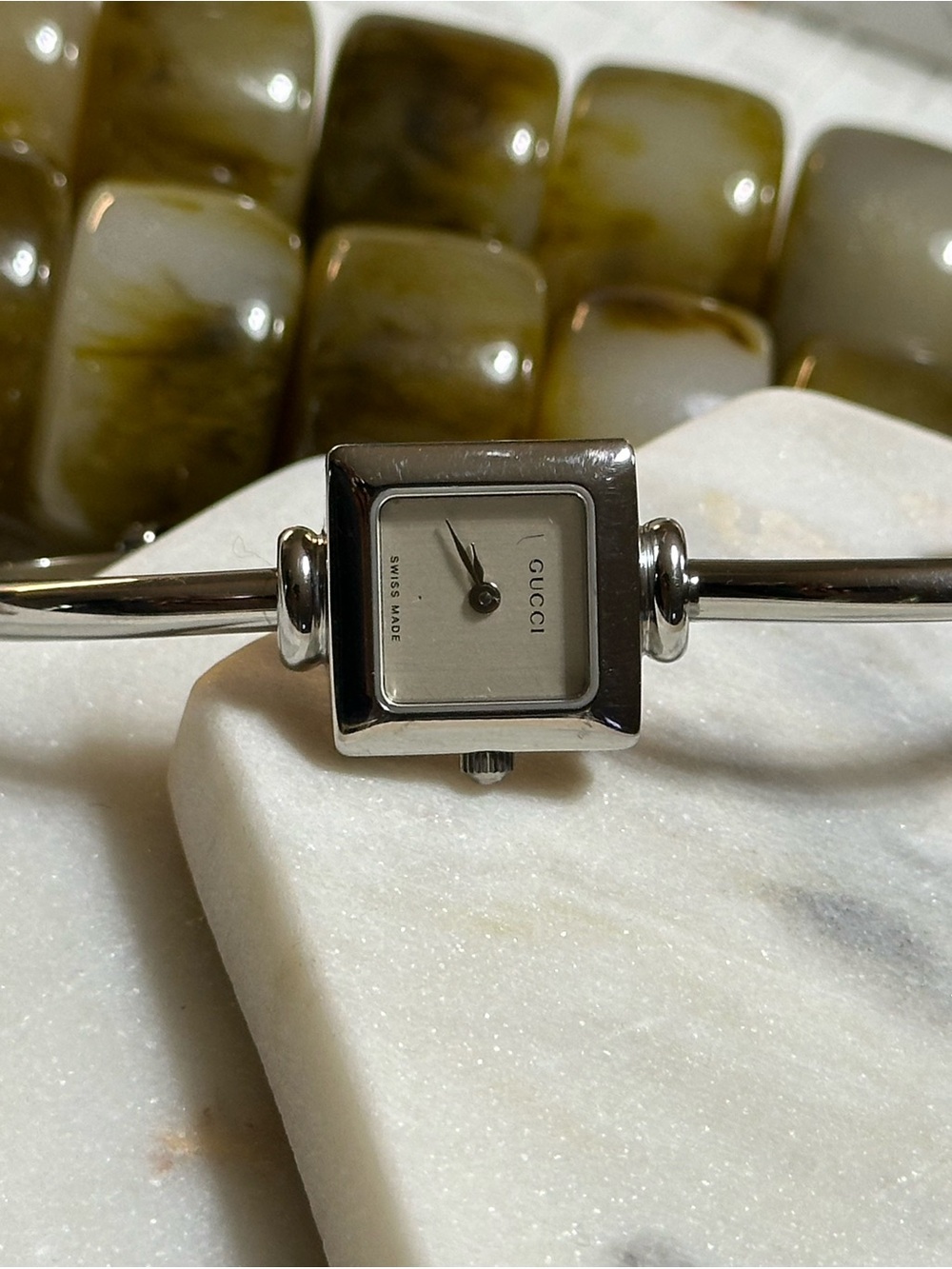 Gucci Square Dial Silver Bangle Watch - Silver
